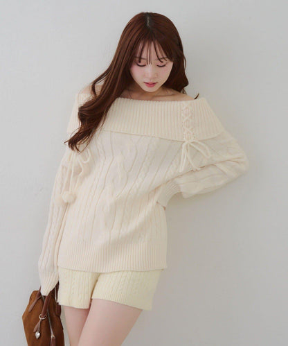 【HolidayCollection】一字肩麻花針織衫
