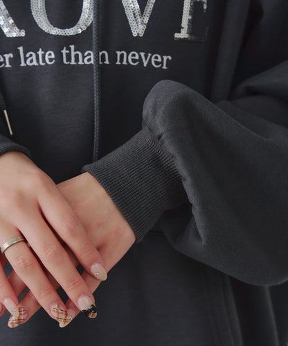 亮片標誌加絨寬鬆連帽衛衣