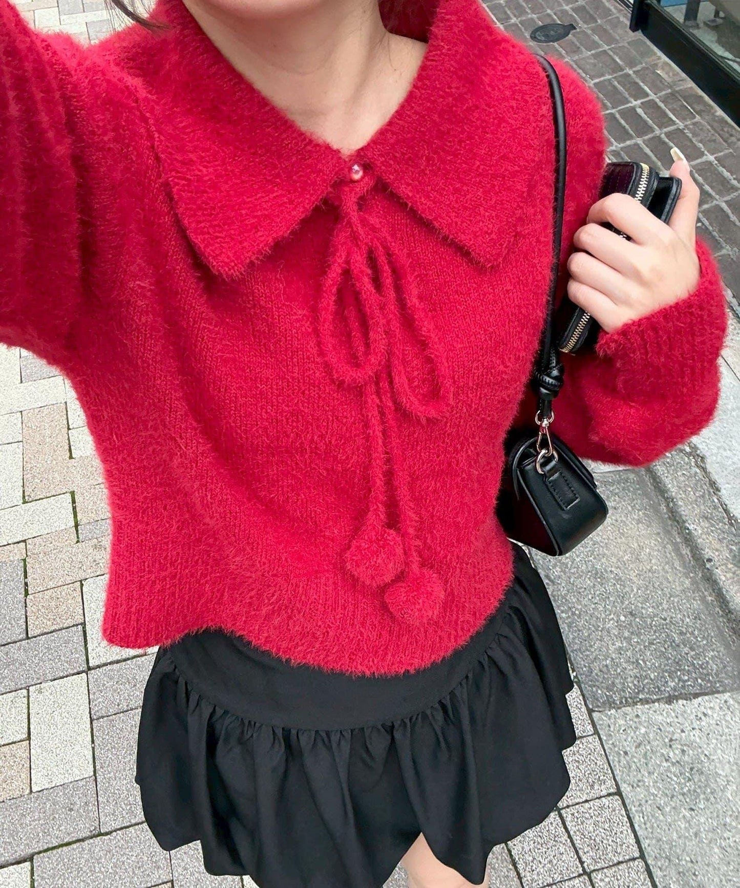 【HolidayCollection】羽毛裝飾針織POLO衫