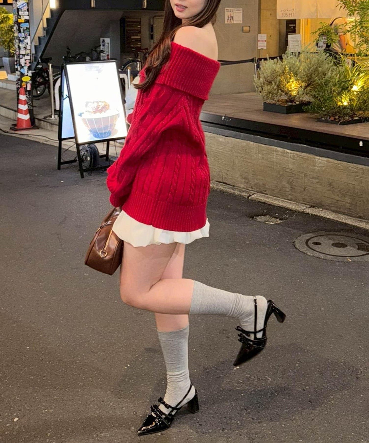 【HolidayCollection】一字肩麻花針織衫