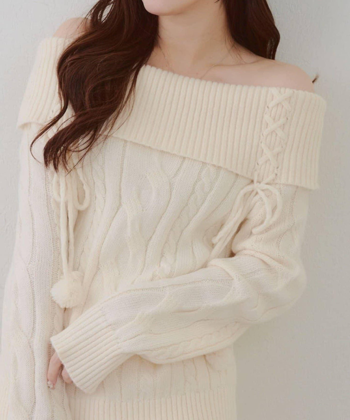 【HolidayCollection】一字肩麻花針織衫