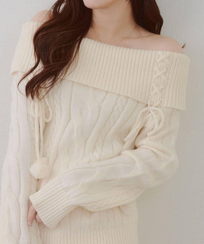【HolidayCollection】一字肩麻花針織衫