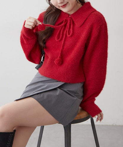 【HolidayCollection】羽毛裝飾針織POLO衫