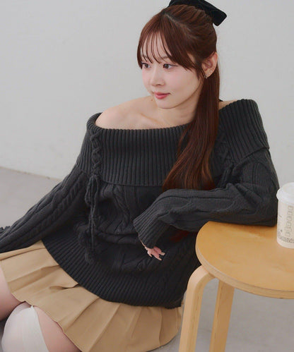 【HolidayCollection】一字肩麻花針織衫