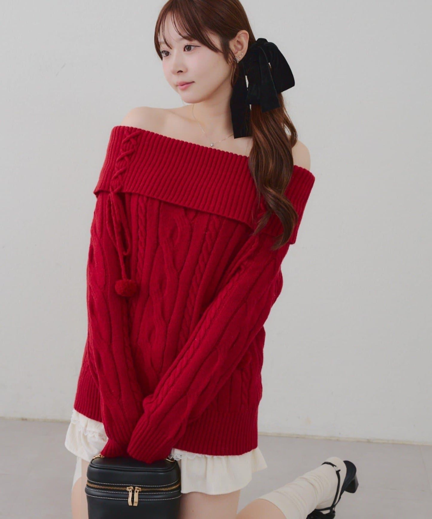 【HolidayCollection】一字肩麻花針織衫