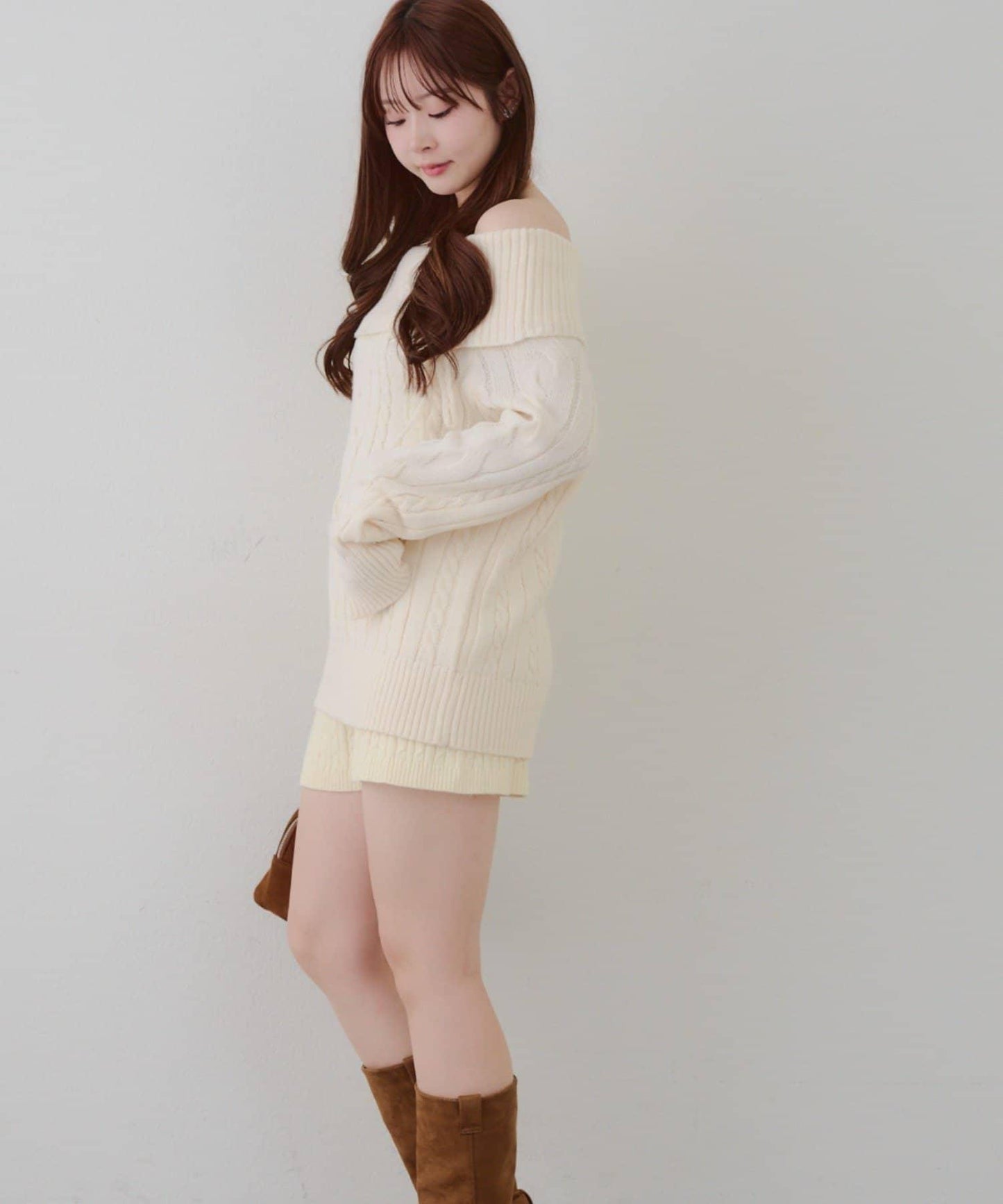 【HolidayCollection】一字肩麻花針織衫