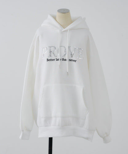 亮片標誌加絨寬鬆連帽衛衣