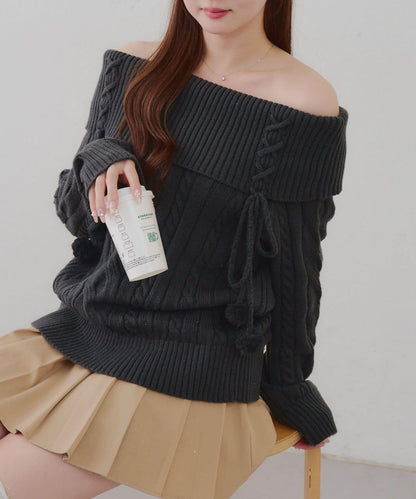 【HolidayCollection】一字肩麻花針織衫