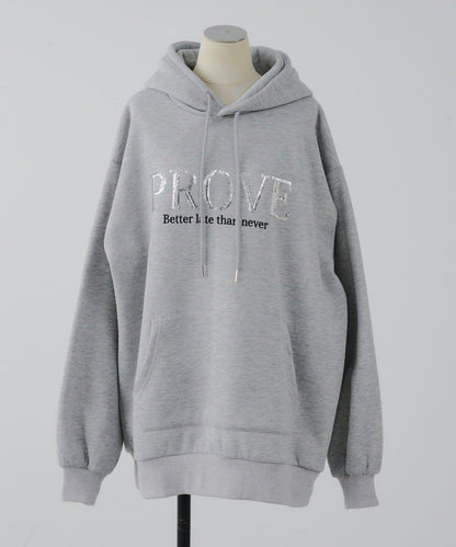 亮片標誌加絨寬鬆連帽衛衣