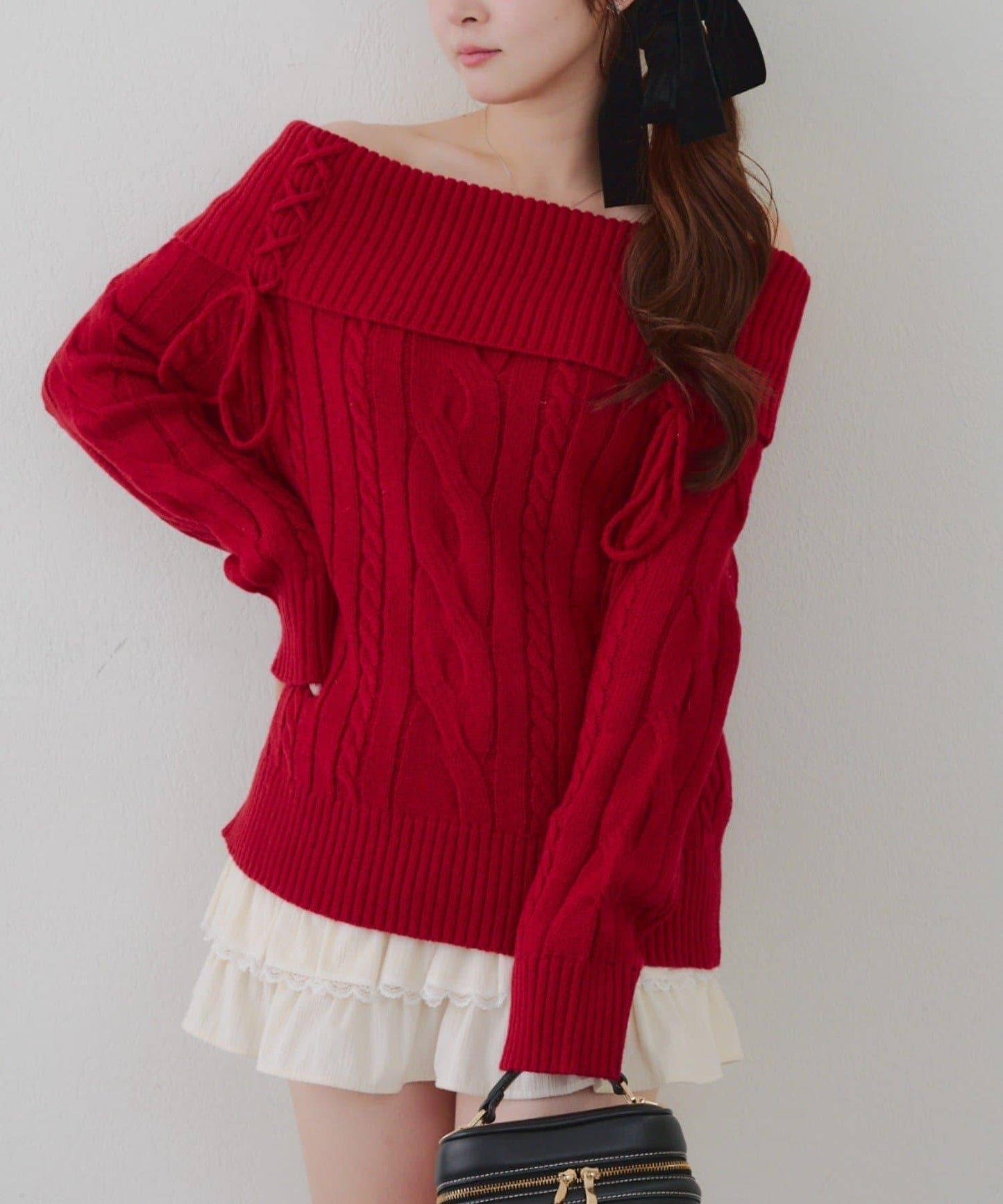 【HolidayCollection】一字肩麻花針織衫