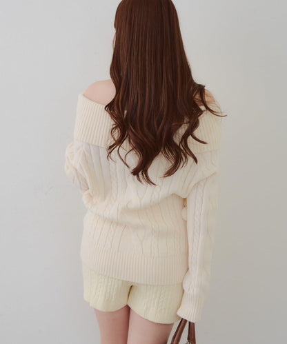 【HolidayCollection】一字肩麻花針織衫