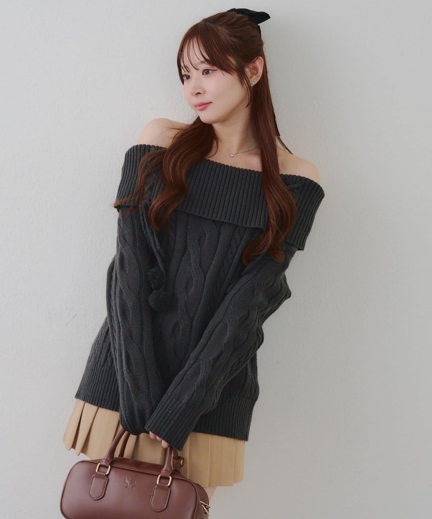 【HolidayCollection】一字肩麻花針織衫