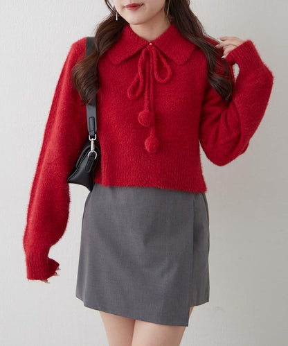 【HolidayCollection】羽毛裝飾針織POLO衫