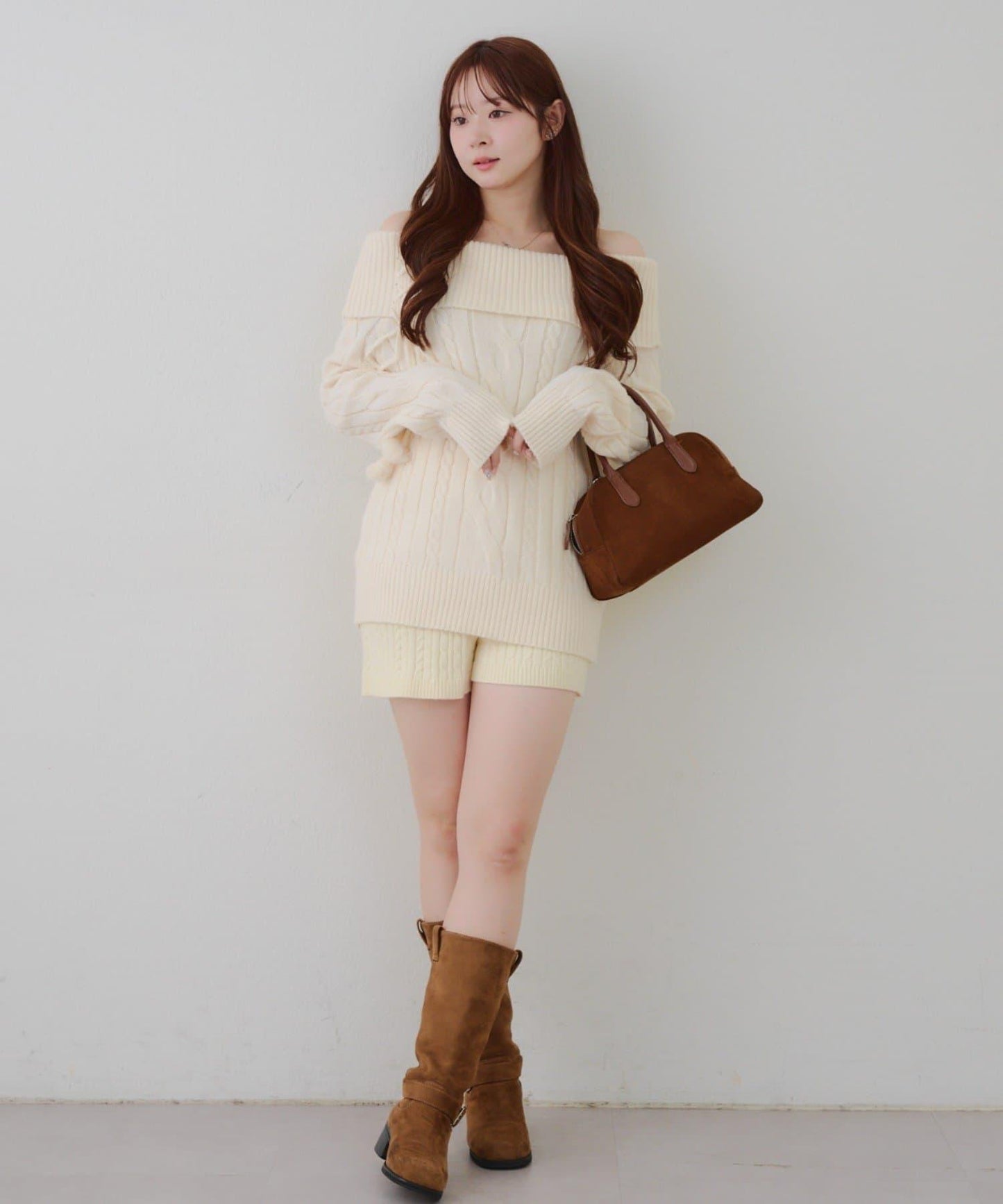 【HolidayCollection】一字肩麻花針織衫