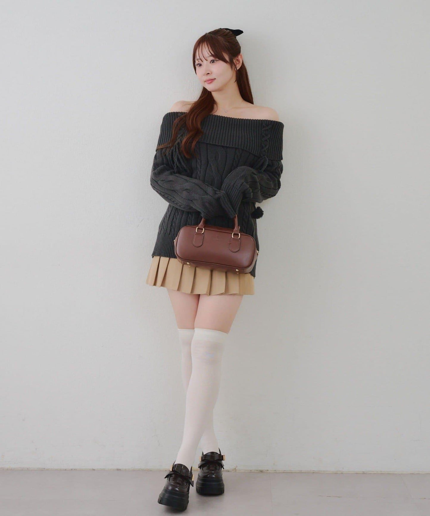 【HolidayCollection】一字肩麻花針織衫