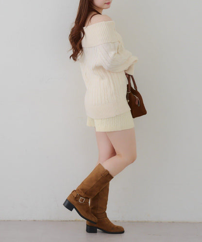 【HolidayCollection】一字肩麻花針織衫