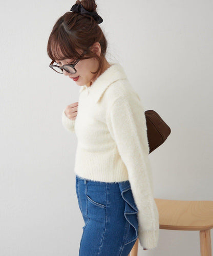 【HolidayCollection】羽毛裝飾針織POLO衫