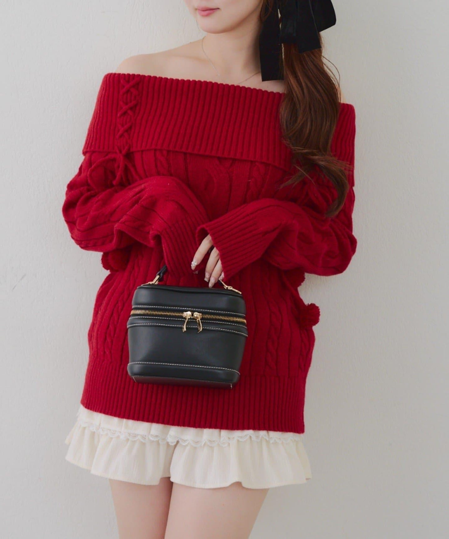 【HolidayCollection】一字肩麻花針織衫