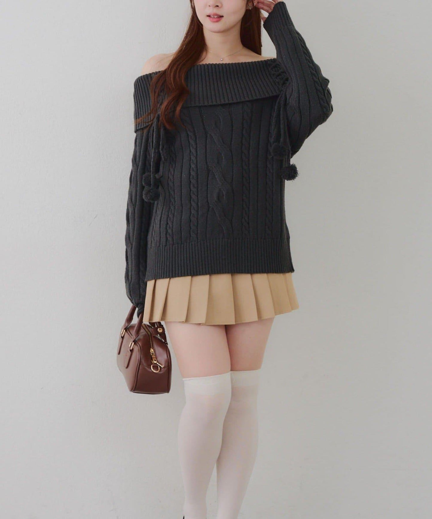 【HolidayCollection】一字肩麻花針織衫