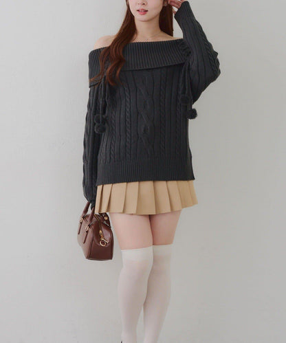 【HolidayCollection】一字肩麻花針織衫
