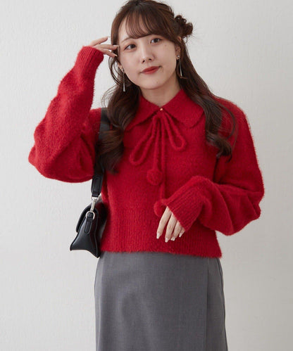 【HolidayCollection】羽毛裝飾針織POLO衫