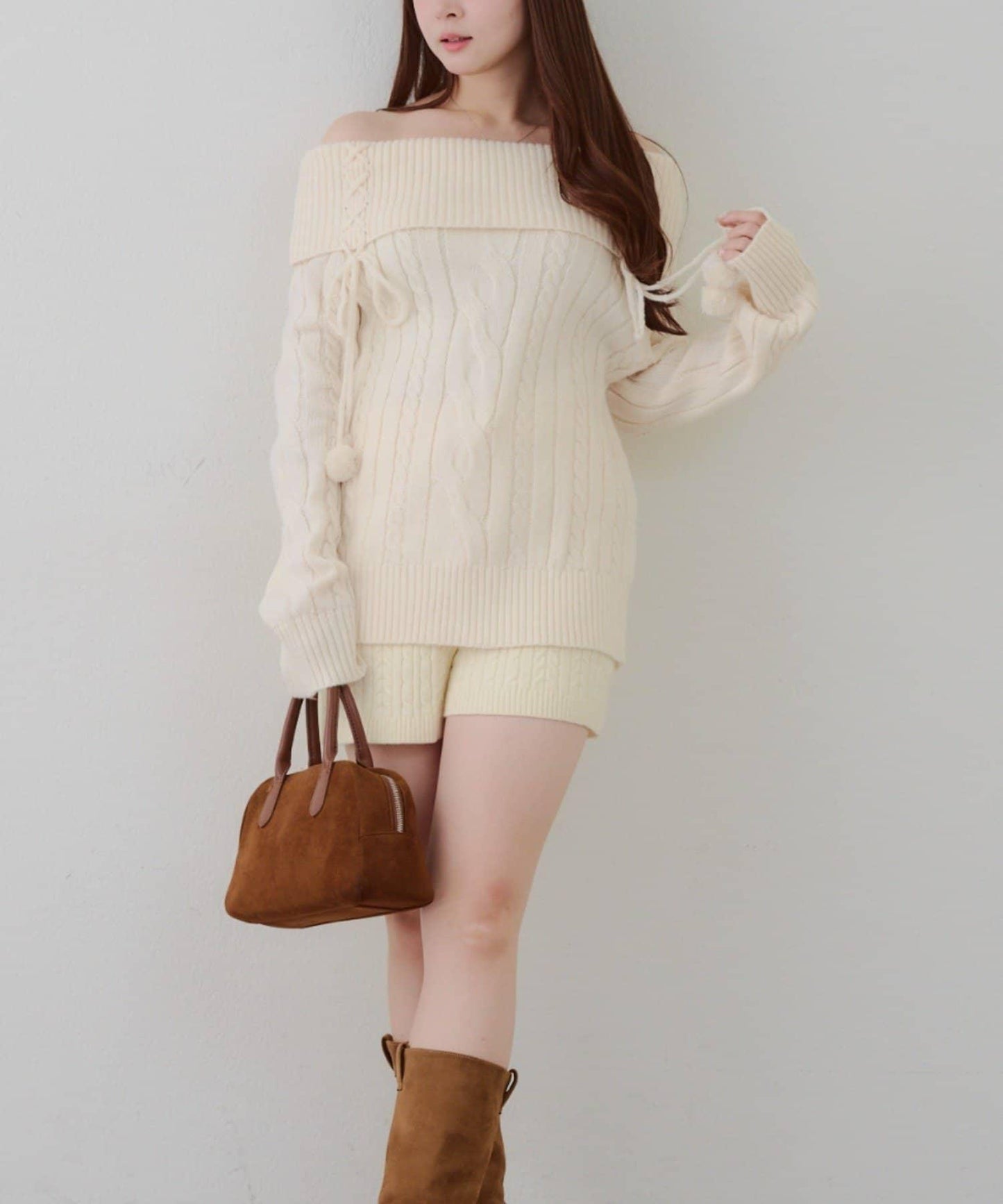 【HolidayCollection】一字肩麻花針織衫