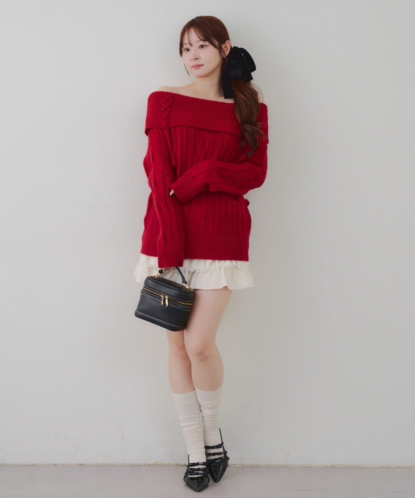 【HolidayCollection】一字肩麻花針織衫