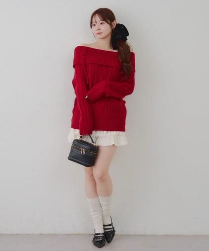 【HolidayCollection】一字肩麻花針織衫