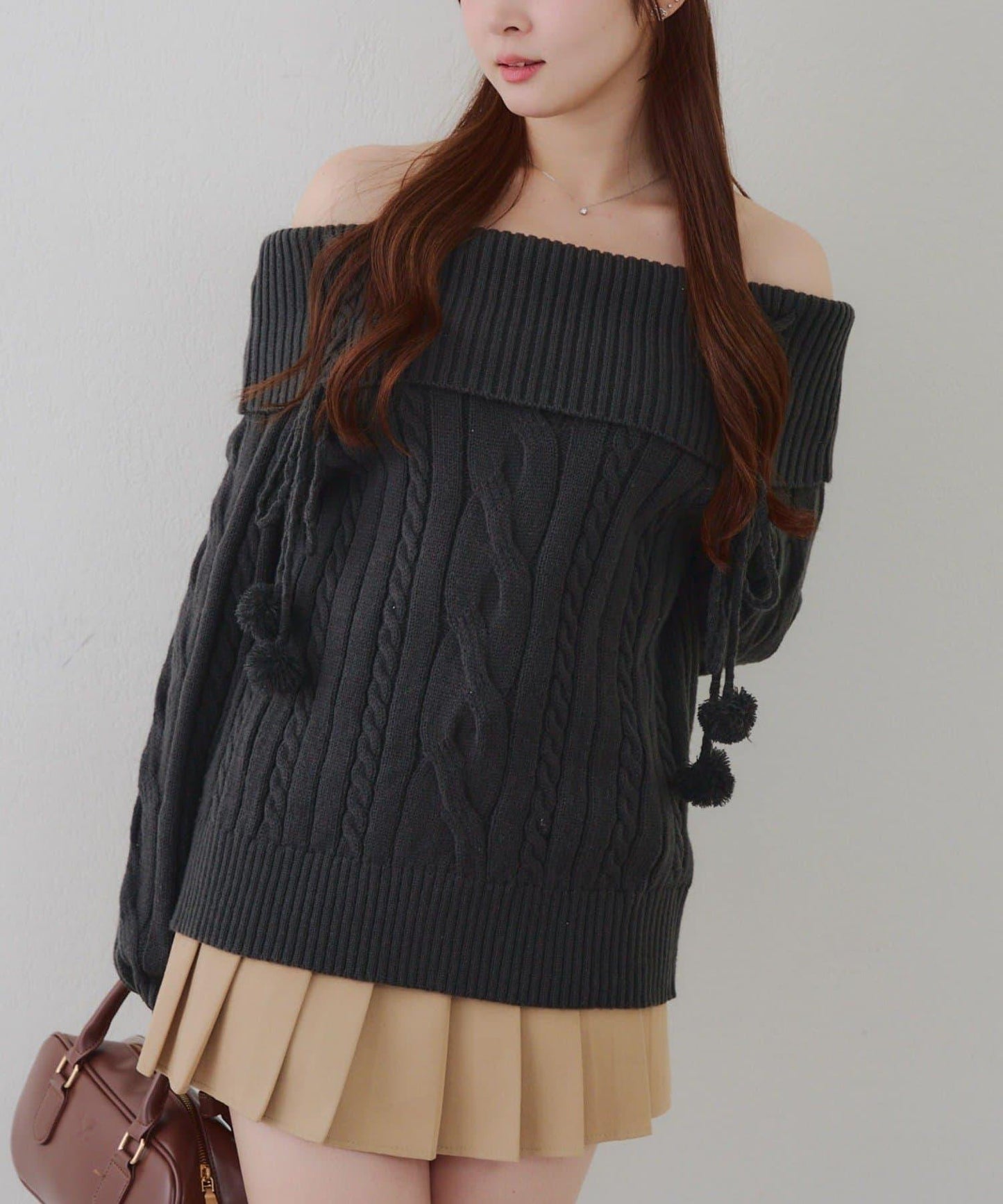 【HolidayCollection】一字肩麻花針織衫