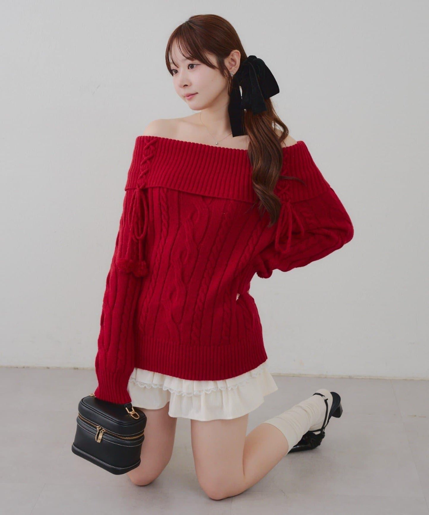 【HolidayCollection】一字肩麻花針織衫