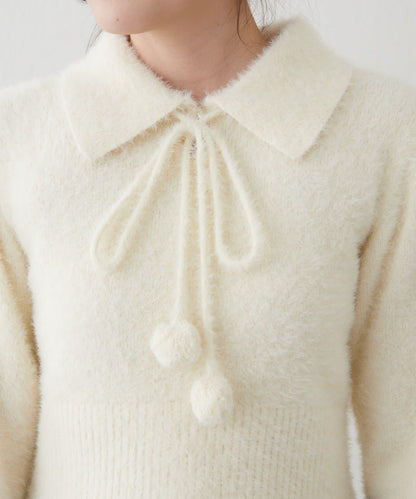 【HolidayCollection】羽毛裝飾針織POLO衫