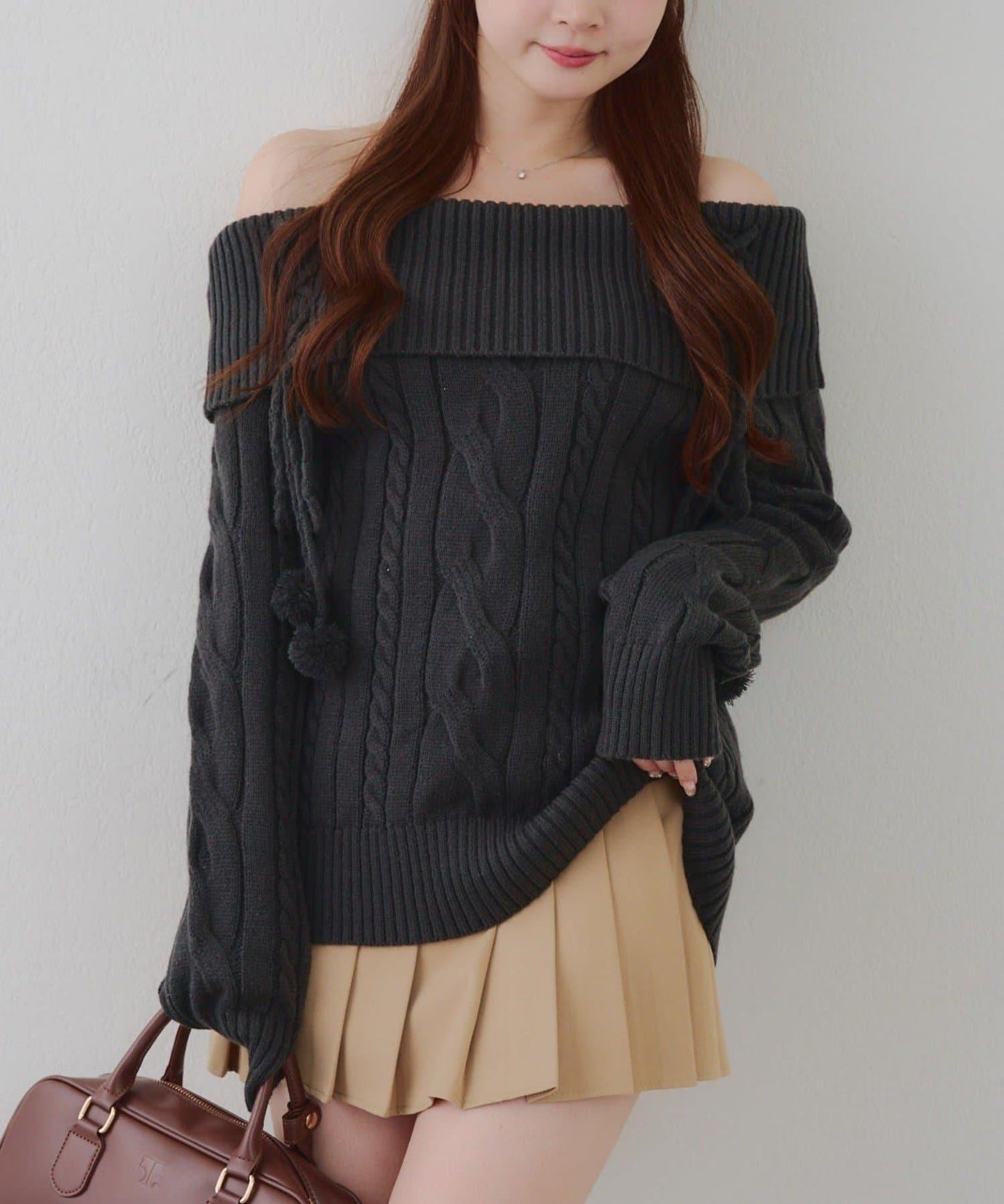 【HolidayCollection】一字肩麻花針織衫