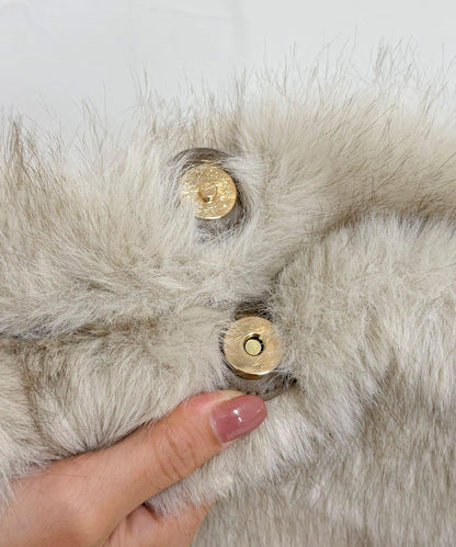 帶扣單手柄毛絨托特包