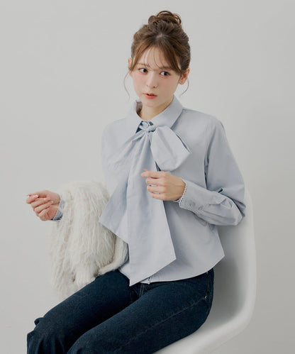 【SALON by Chico】帶蝴蝶結蕾絲設計襯衫