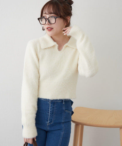 【HolidayCollection】羽毛裝飾針織POLO衫