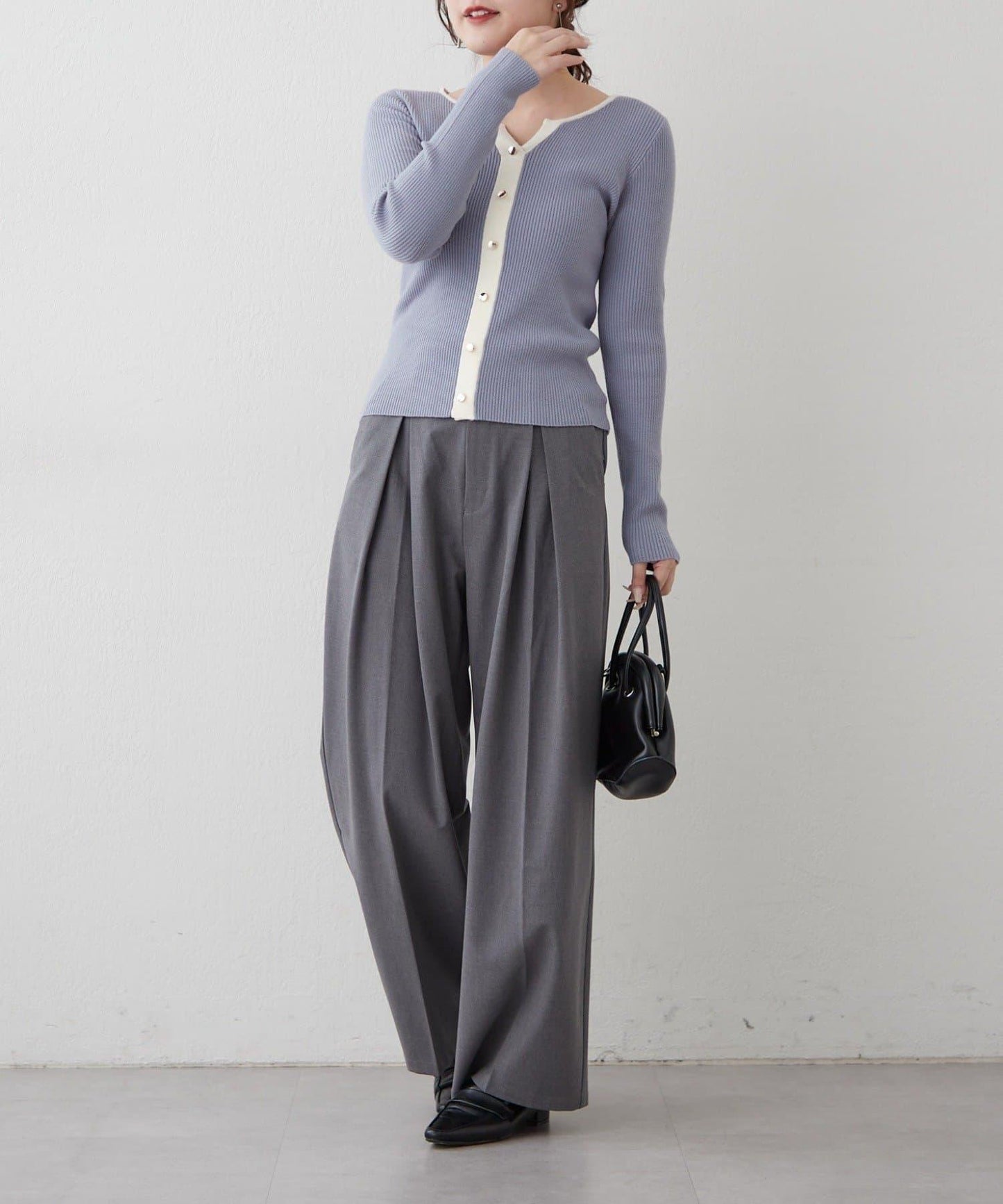 鑰匙領開衫風格羅紋套頭衫