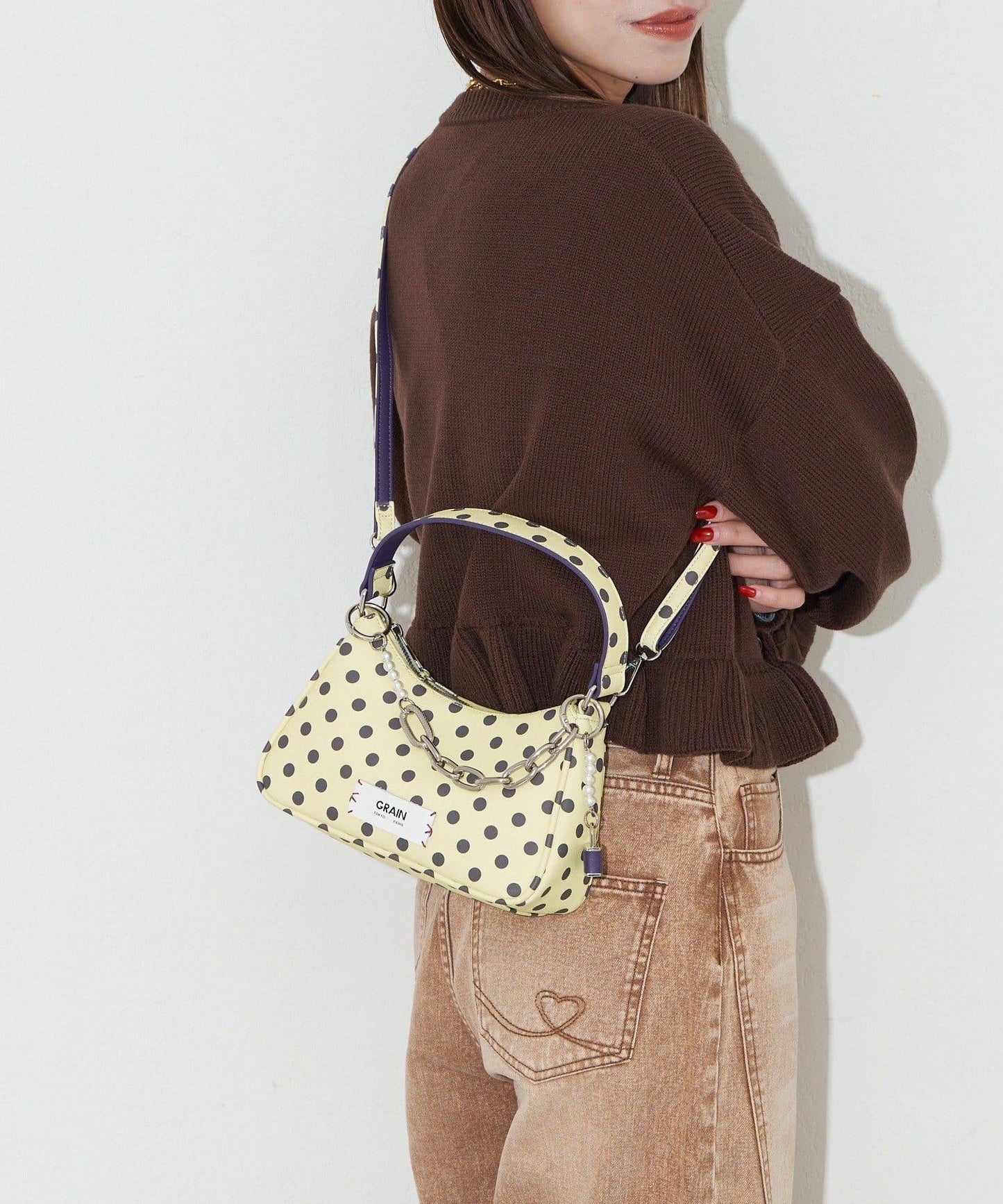 【GRAIN/グレイン】帶吊墜波點兩用手提包