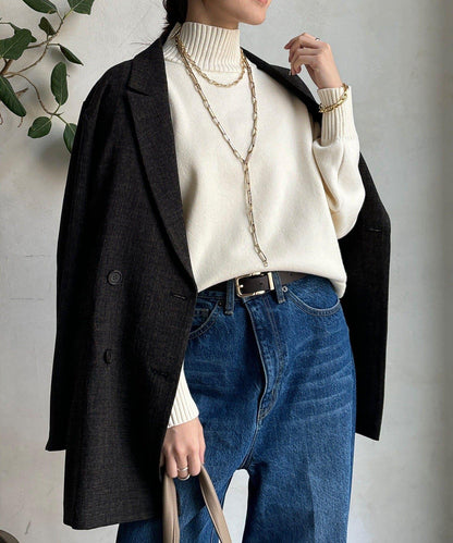 側開叉高領針織衫