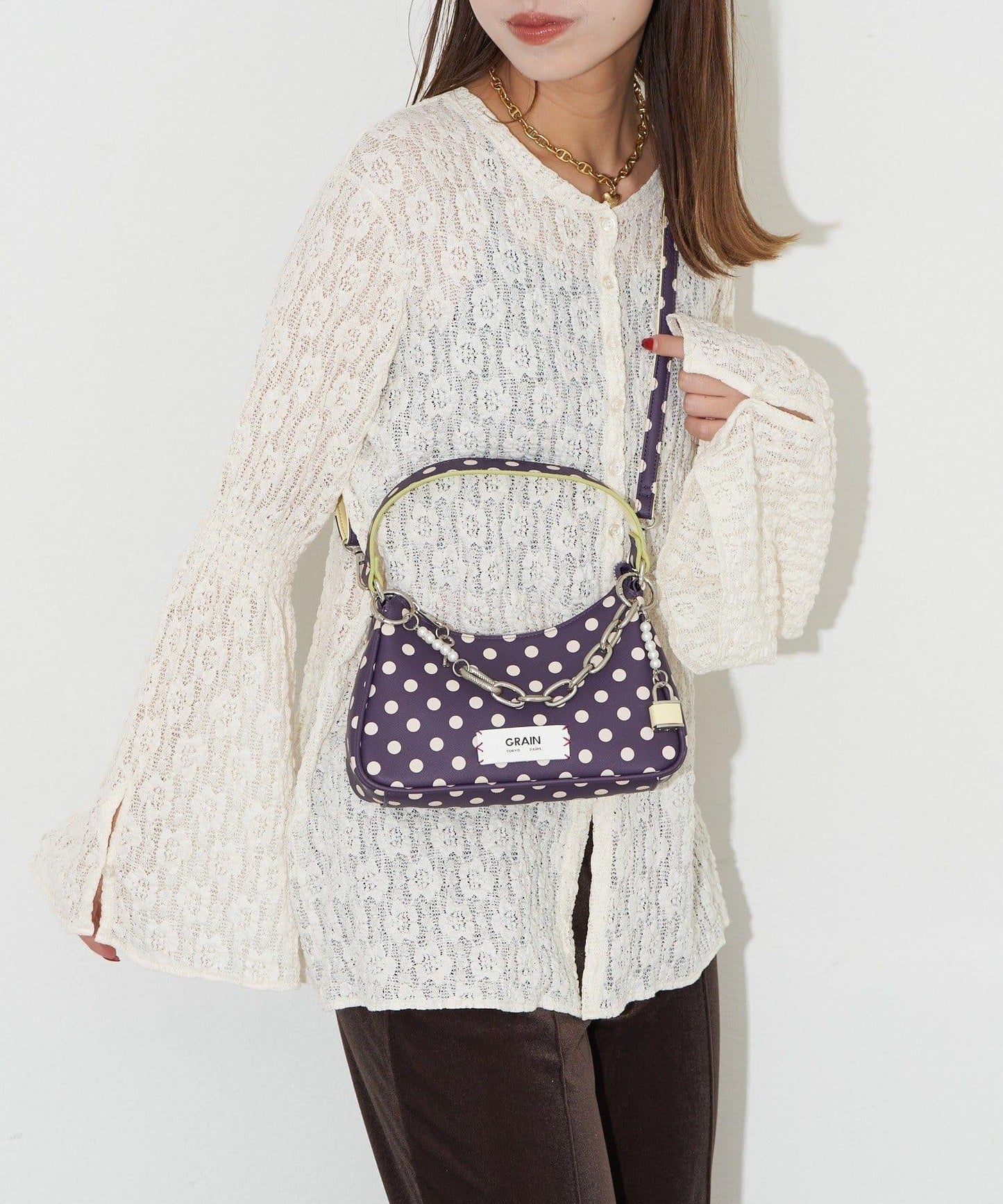 【GRAIN/グレイン】帶吊墜波點兩用手提包