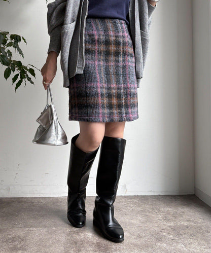 毛絨格紋迷你裙