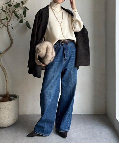 側開叉高領針織衫