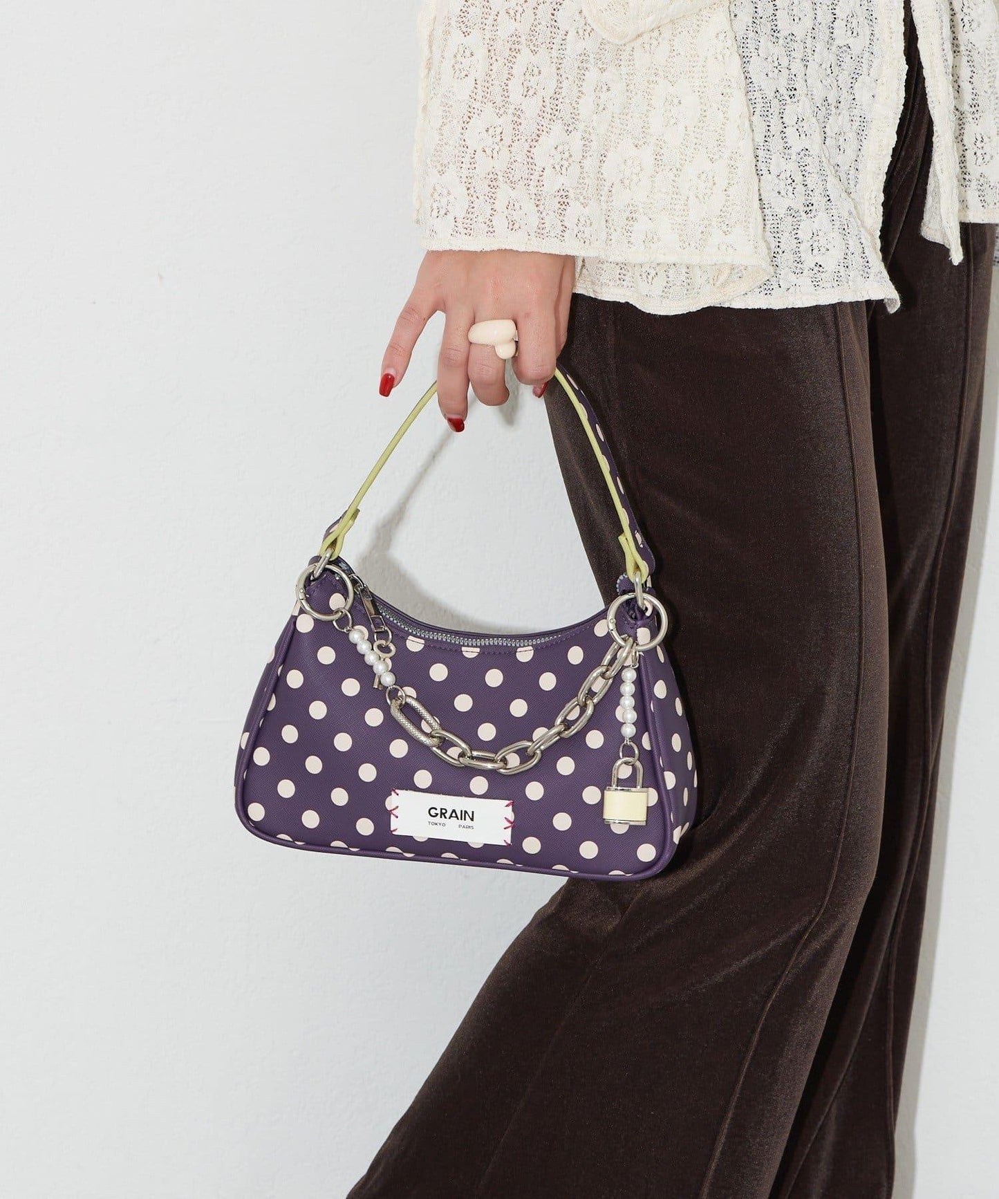 【GRAIN/グレイン】帶吊墜波點兩用手提包
