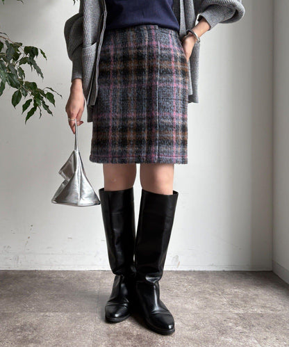 毛絨格紋迷你裙