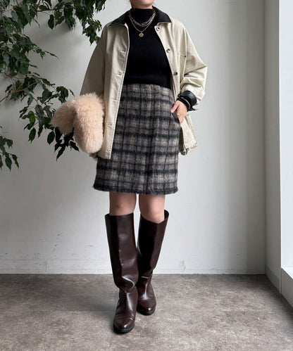 毛絨格紋迷你裙