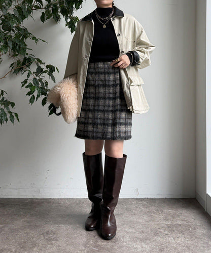 毛絨格紋迷你裙