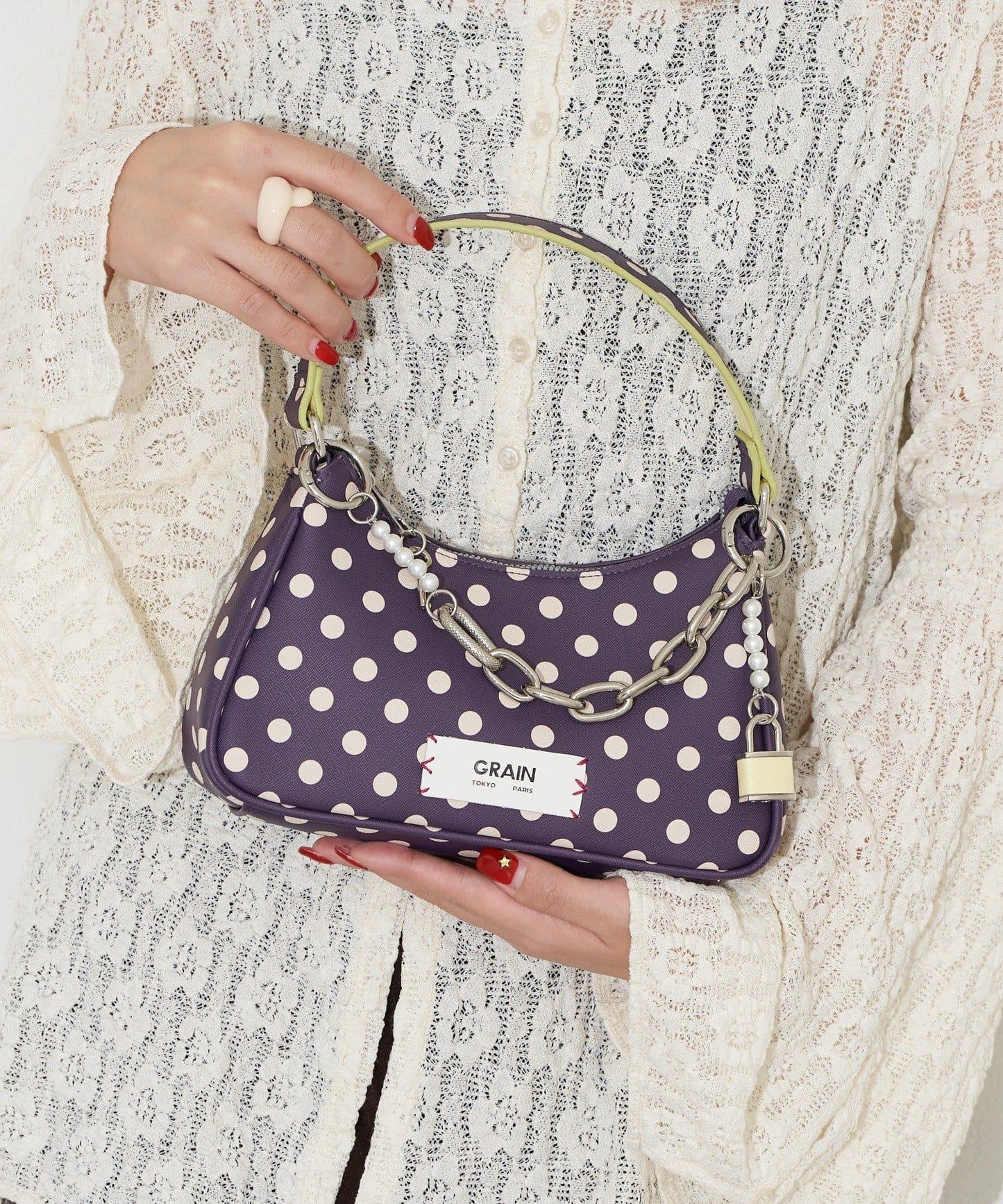 【GRAIN/グレイン】帶吊墜波點兩用手提包