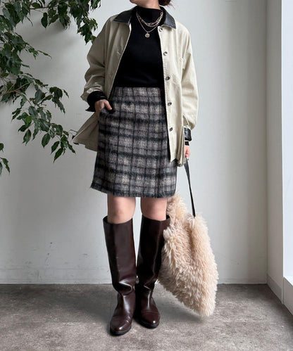 毛絨格紋迷你裙