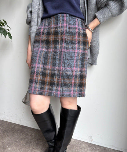 毛絨格紋迷你裙