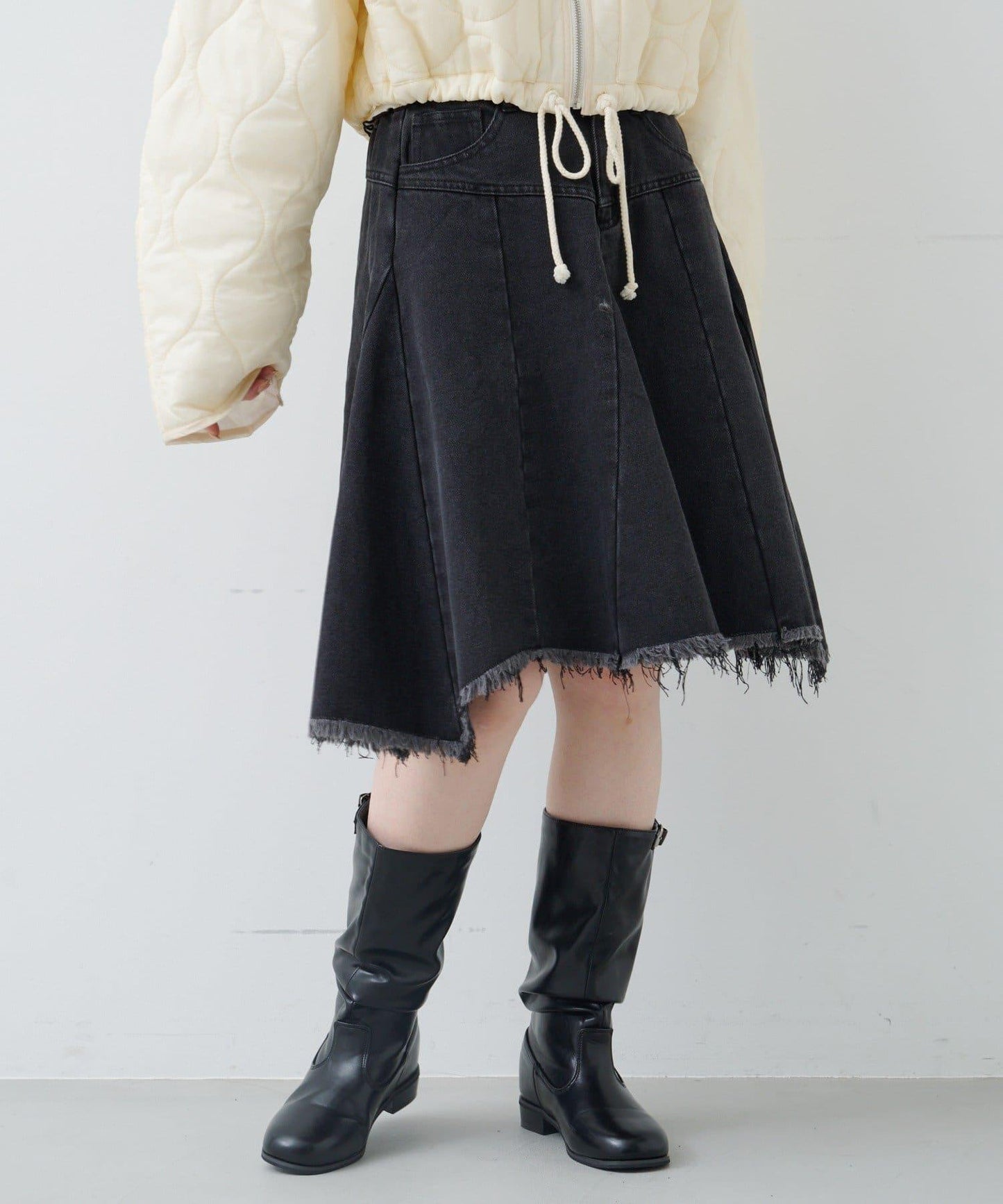 破洞不對稱中長裙