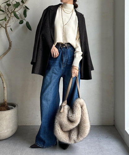 側開叉高領針織衫